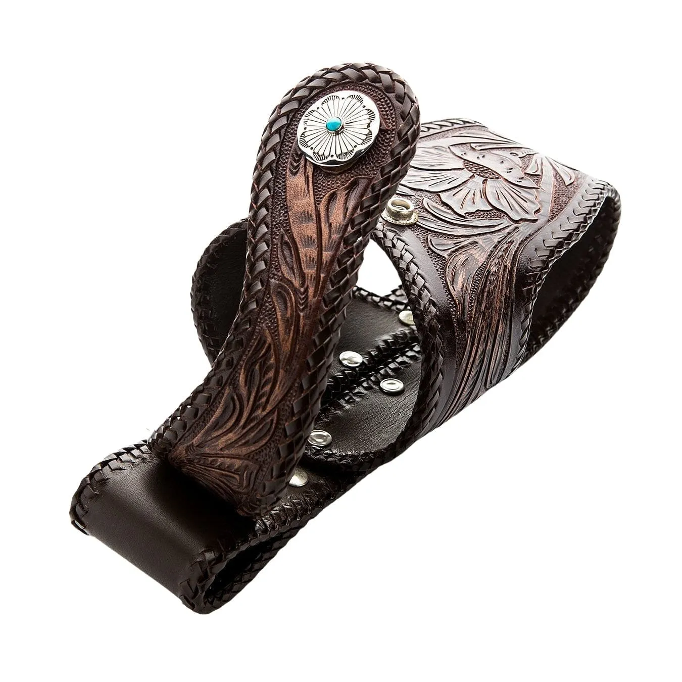 Hand Tooled Dark Brown Leather Biker Wallet Holster