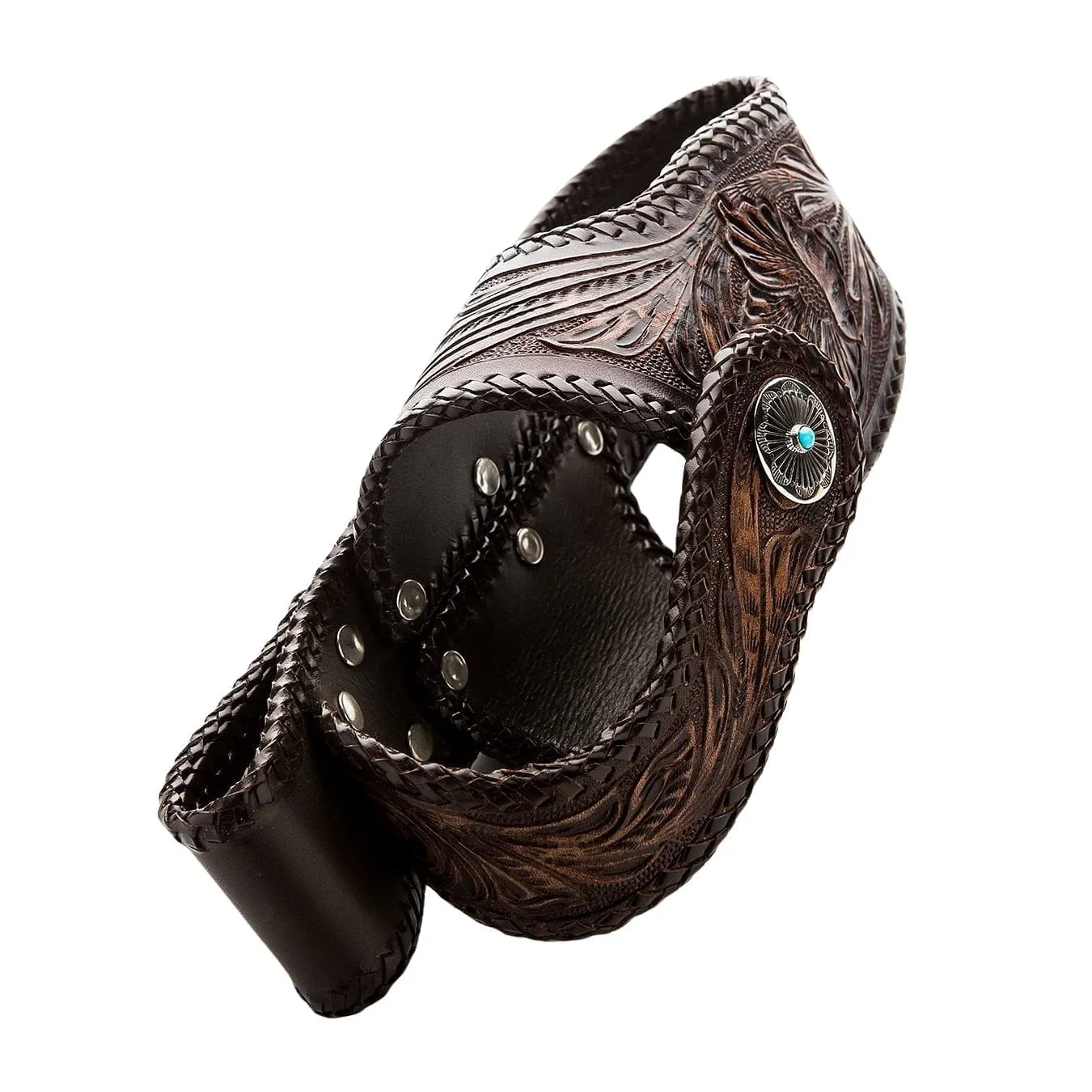 Hand Tooled Dark Brown Leather Biker Wallet Holster