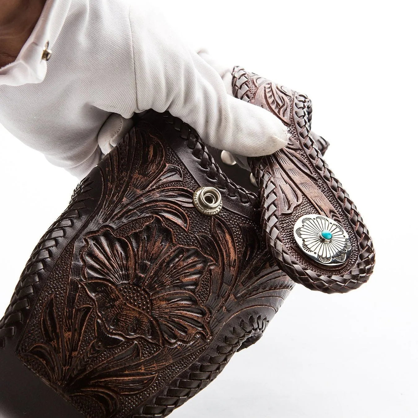 Hand Tooled Dark Brown Leather Biker Wallet Holster
