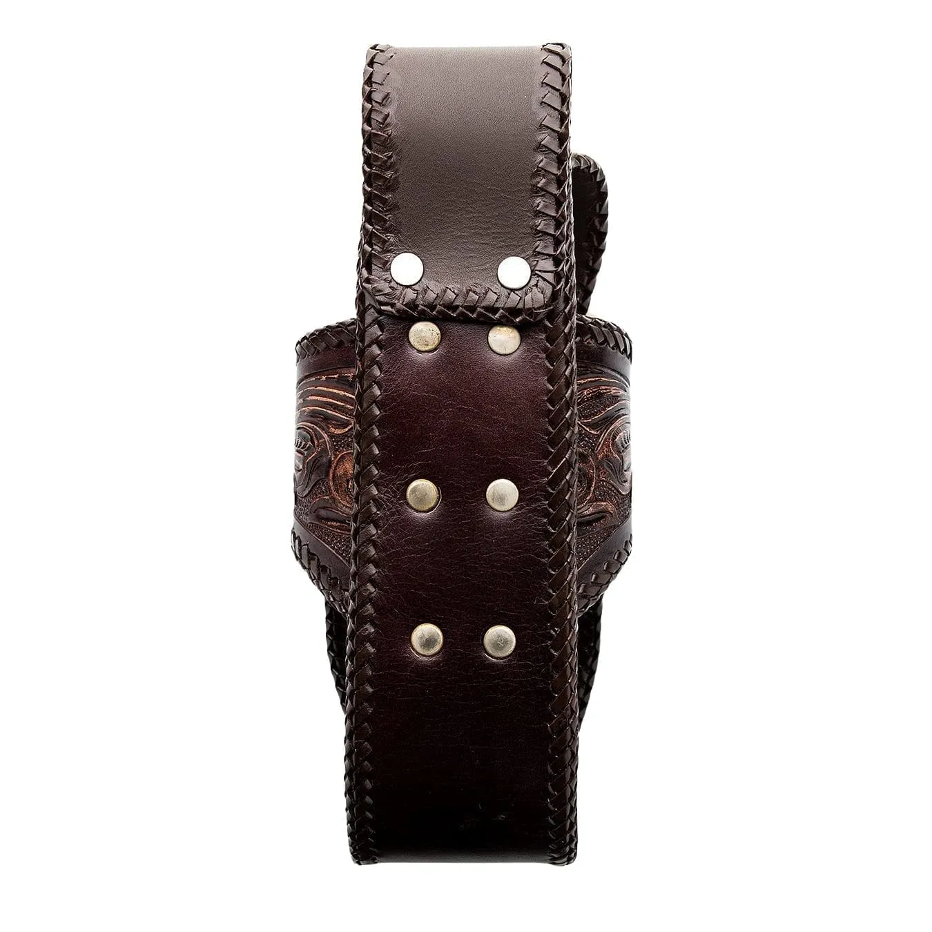 Hand Tooled Dark Brown Leather Biker Wallet Holster