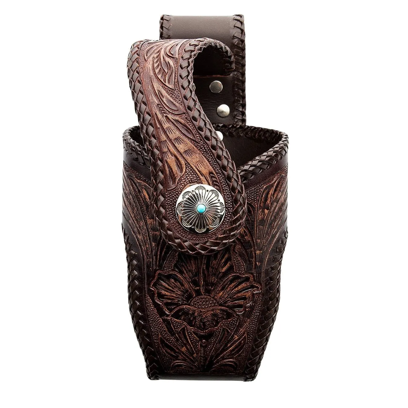 Hand Tooled Dark Brown Leather Biker Wallet Holster