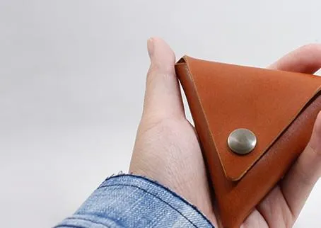 HANDMADE LEATHER CUTE Triangle Women Coin Change Holder Pouch PERSONALIZED MONOGRAMMED GIFT CUSTOM Coin Wallet Holder