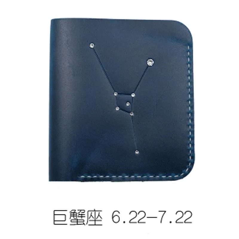 HANDMADE LEATHER CUTE Women Constellation Bifold Blue Small Wallet PERSONALIZED MONOGRAMMED GIFT CUSTOM Wallet
