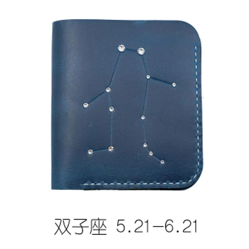 HANDMADE LEATHER CUTE Women Constellation Bifold Blue Small Wallet PERSONALIZED MONOGRAMMED GIFT CUSTOM Wallet