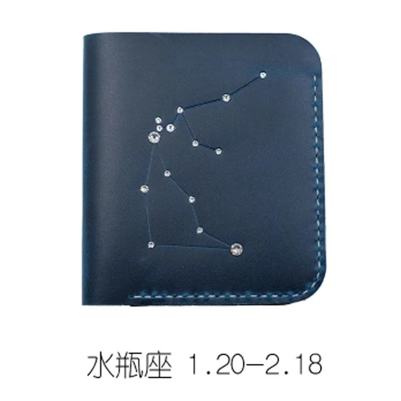 HANDMADE LEATHER CUTE Women Constellation Bifold Blue Small Wallet PERSONALIZED MONOGRAMMED GIFT CUSTOM Wallet