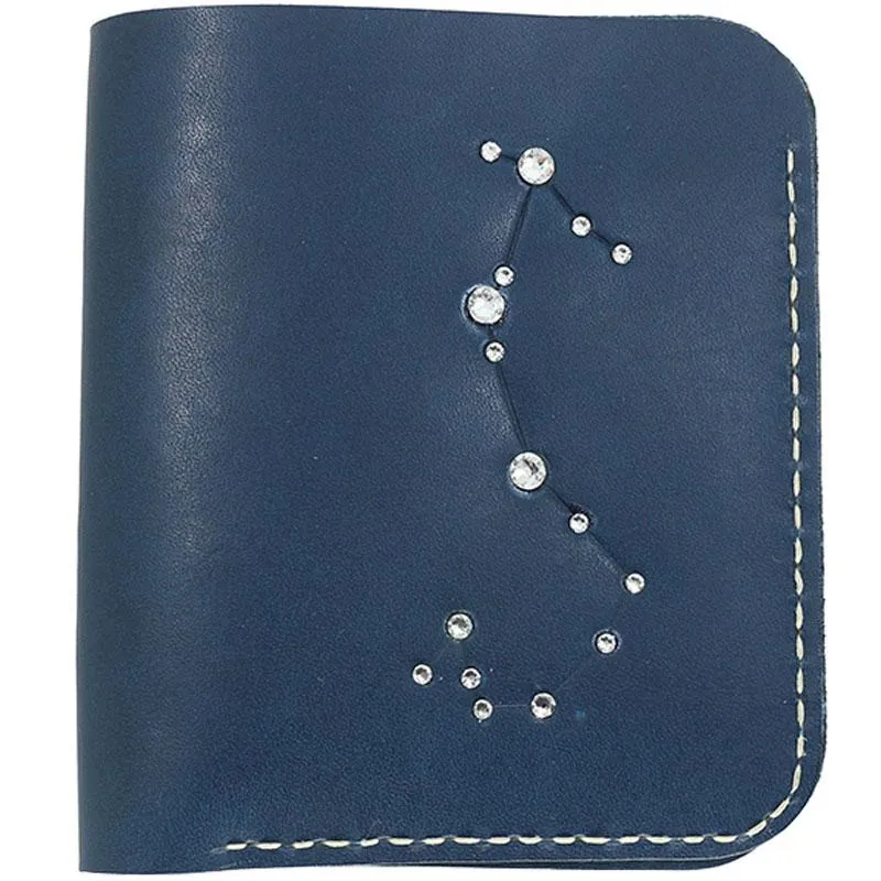 HANDMADE LEATHER CUTE Women Constellation Bifold Blue Small Wallet PERSONALIZED MONOGRAMMED GIFT CUSTOM Wallet