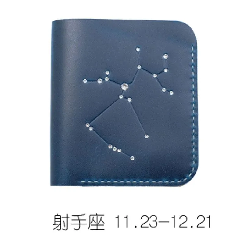 HANDMADE LEATHER CUTE Women Constellation Bifold Blue Small Wallet PERSONALIZED MONOGRAMMED GIFT CUSTOM Wallet