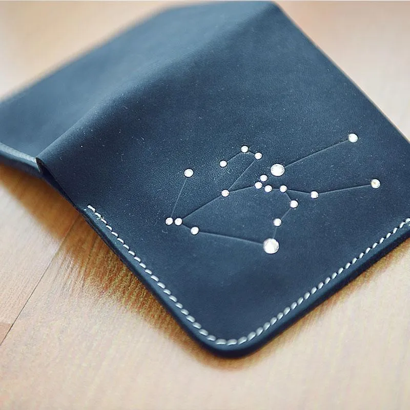 HANDMADE LEATHER CUTE Women Constellation Bifold Blue Small Wallet PERSONALIZED MONOGRAMMED GIFT CUSTOM Wallet