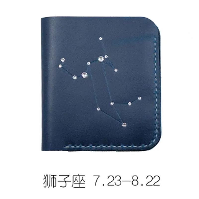 HANDMADE LEATHER CUTE Women Constellation Bifold Blue Small Wallet PERSONALIZED MONOGRAMMED GIFT CUSTOM Wallet