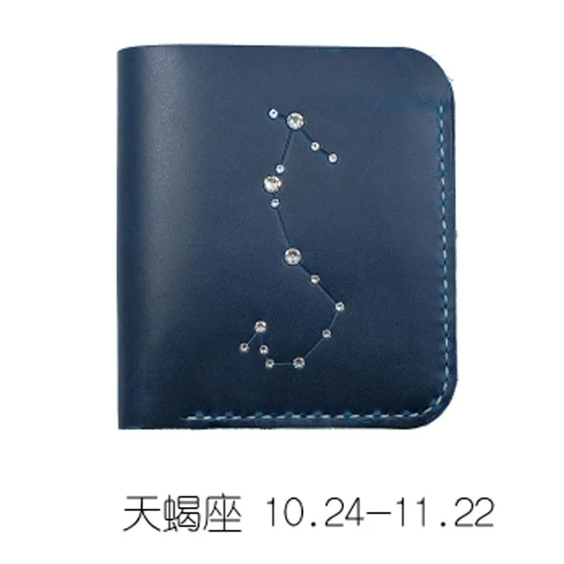 HANDMADE LEATHER CUTE Women Constellation Bifold Blue Small Wallet PERSONALIZED MONOGRAMMED GIFT CUSTOM Wallet