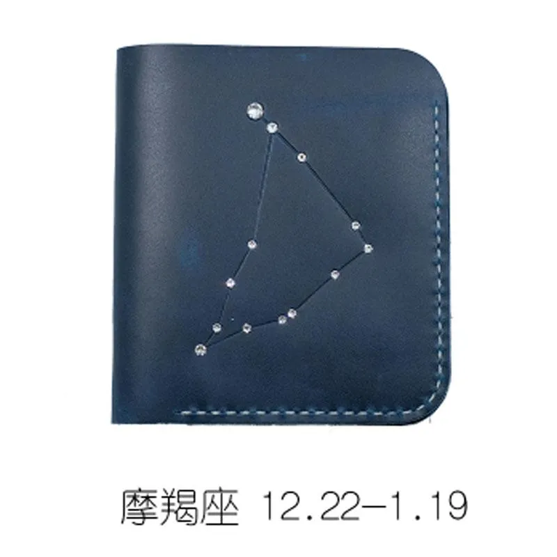 HANDMADE LEATHER CUTE Women Constellation Bifold Blue Small Wallet PERSONALIZED MONOGRAMMED GIFT CUSTOM Wallet