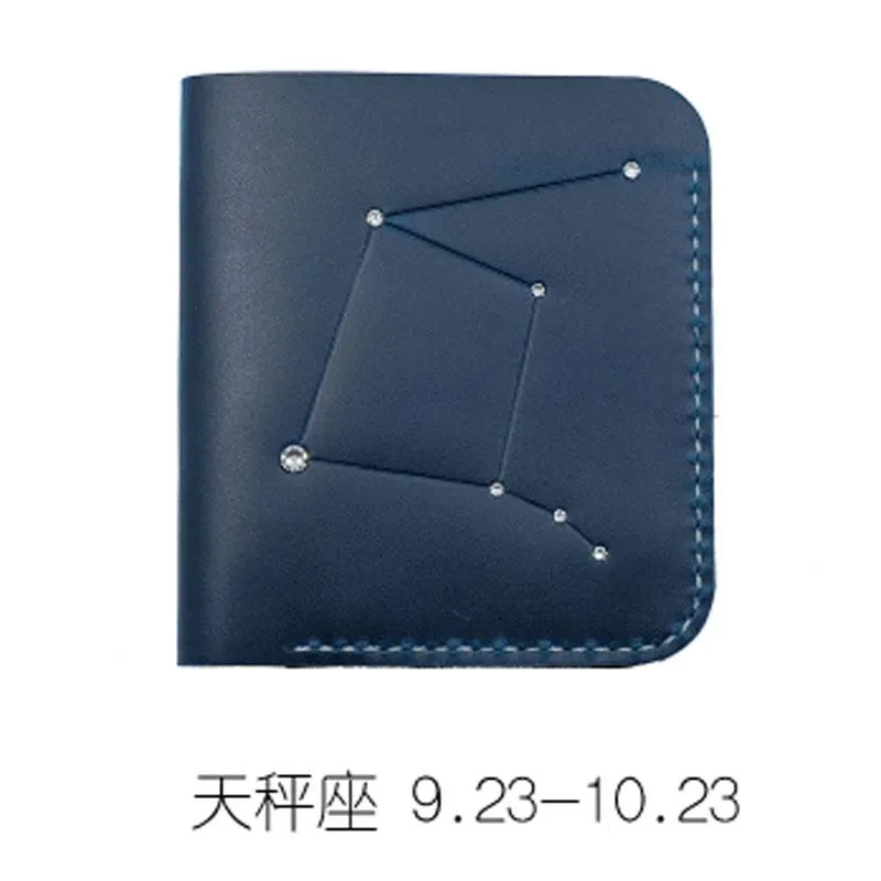 HANDMADE LEATHER CUTE Women Constellation Bifold Blue Small Wallet PERSONALIZED MONOGRAMMED GIFT CUSTOM Wallet