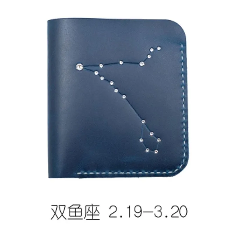 HANDMADE LEATHER CUTE Women Constellation Bifold Blue Small Wallet PERSONALIZED MONOGRAMMED GIFT CUSTOM Wallet