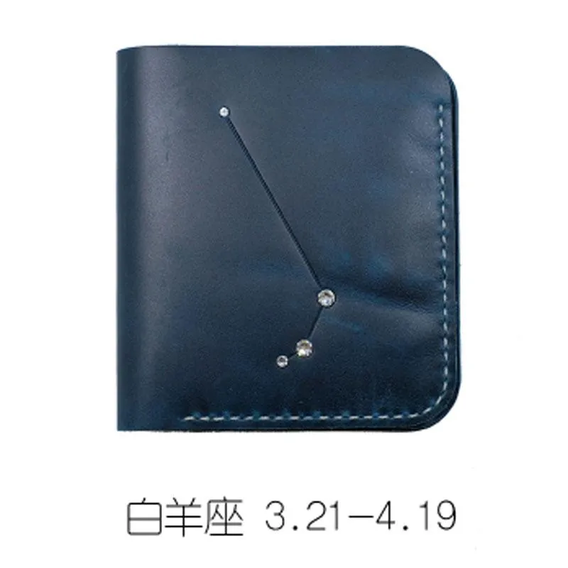 HANDMADE LEATHER CUTE Women Constellation Bifold Blue Small Wallet PERSONALIZED MONOGRAMMED GIFT CUSTOM Wallet