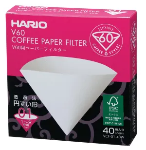 Hario V60 Paper Filters 01 White 40 Sheets