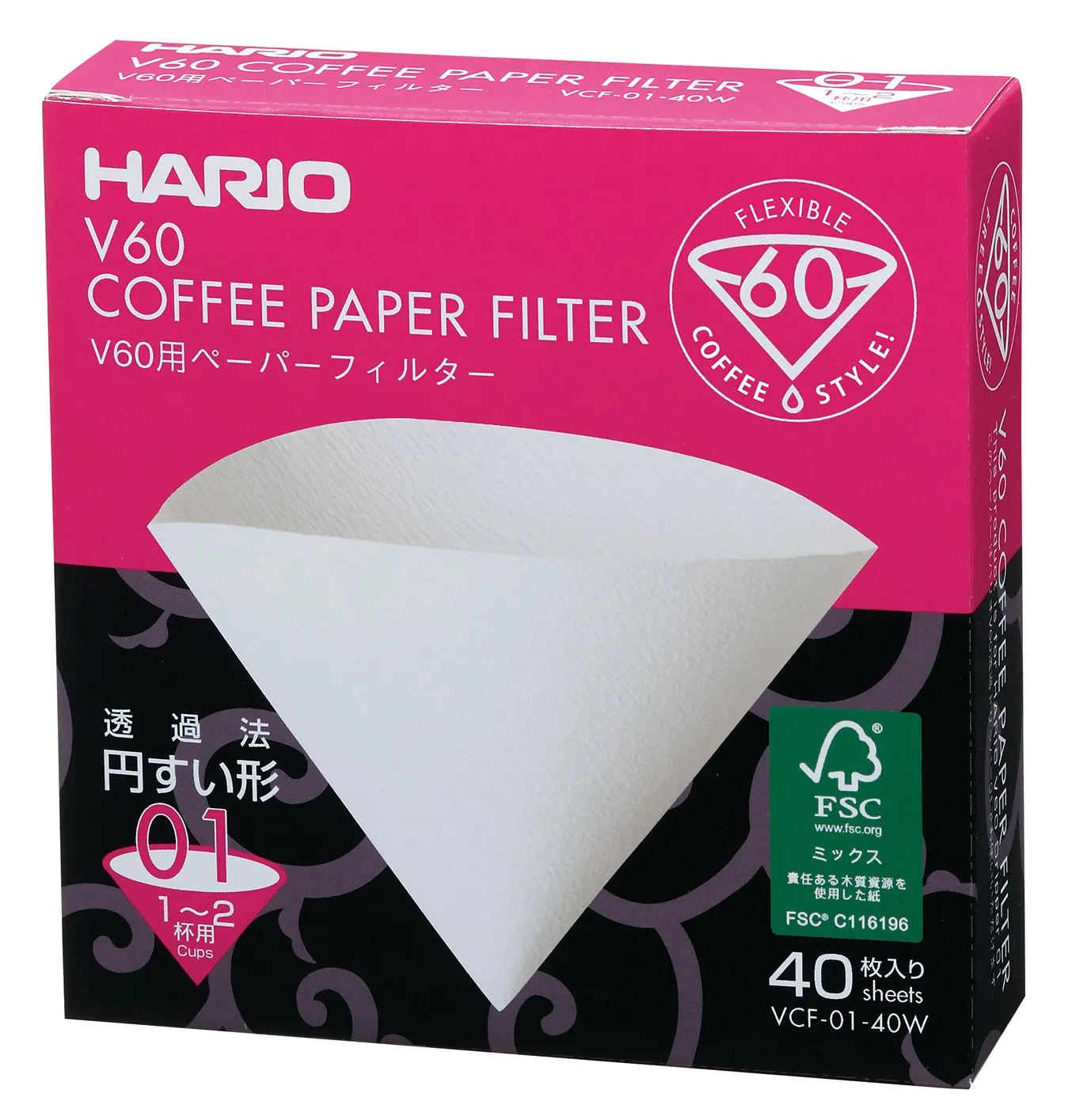 Hario V60 Paper Filters 01 White 40 Sheets