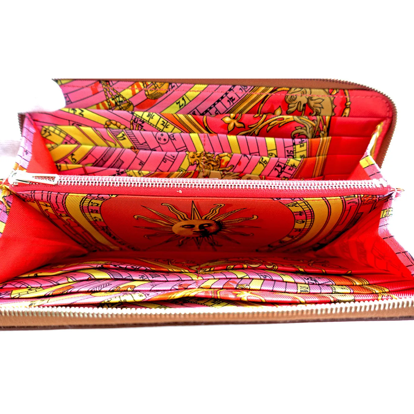 Hermes Cognac Gold Brown Rose Jaipur Astrologie Nouvelle Silk-In Wallet Gift!