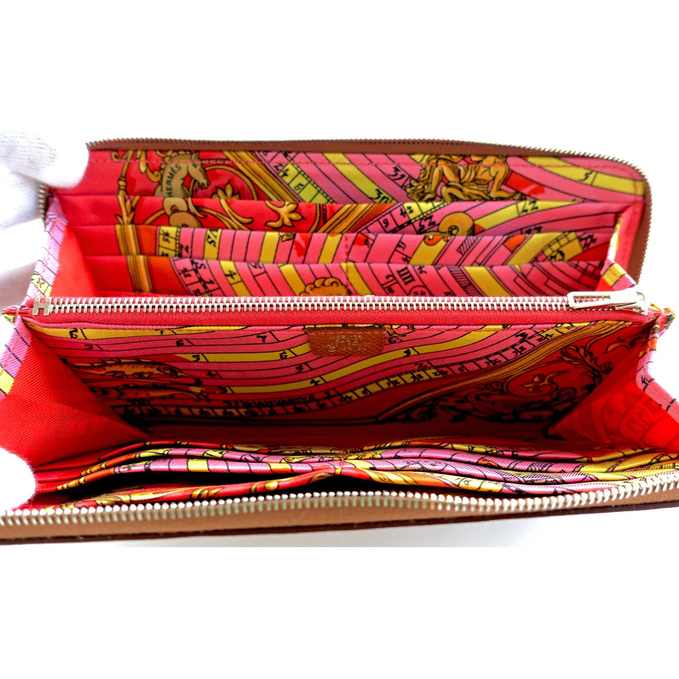 Hermes Cognac Gold Brown Rose Jaipur Astrologie Nouvelle Silk-In Wallet Gift!