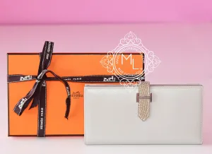 Hermes Gris Perle Ficelle Lizard Gray Bearn Long Wallet