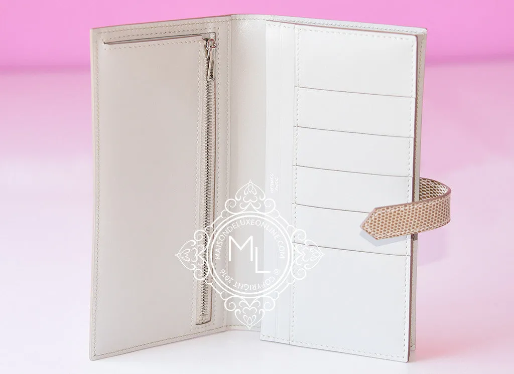 Hermes Gris Perle Ficelle Lizard Gray Bearn Long Wallet