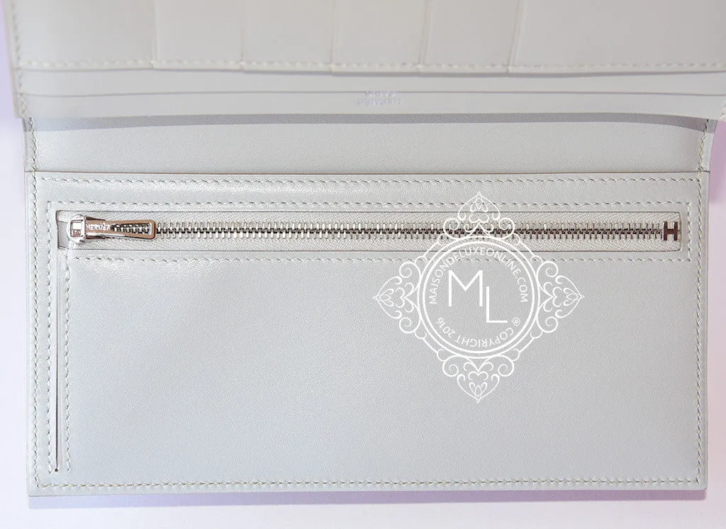 Hermes Gris Perle Ficelle Lizard Gray Bearn Long Wallet