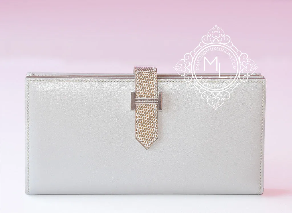 Hermes Gris Perle Ficelle Lizard Gray Bearn Long Wallet