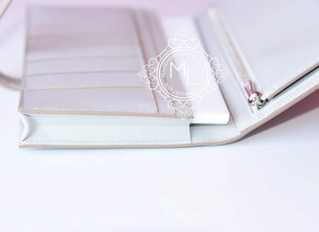 Hermes Gris Perle Ficelle Lizard Gray Bearn Long Wallet