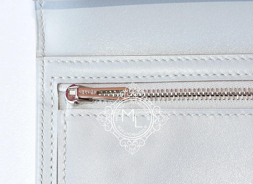 Hermes Gris Perle Ficelle Lizard Gray Bearn Long Wallet
