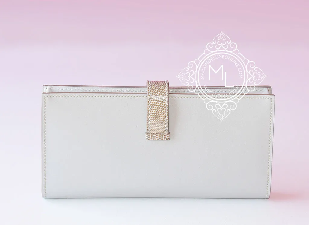 Hermes Gris Perle Ficelle Lizard Gray Bearn Long Wallet