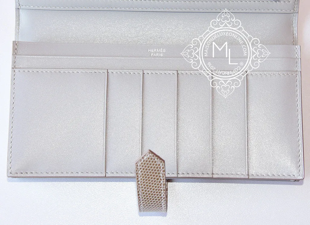 Hermes Gris Perle Ficelle Lizard Gray Bearn Long Wallet