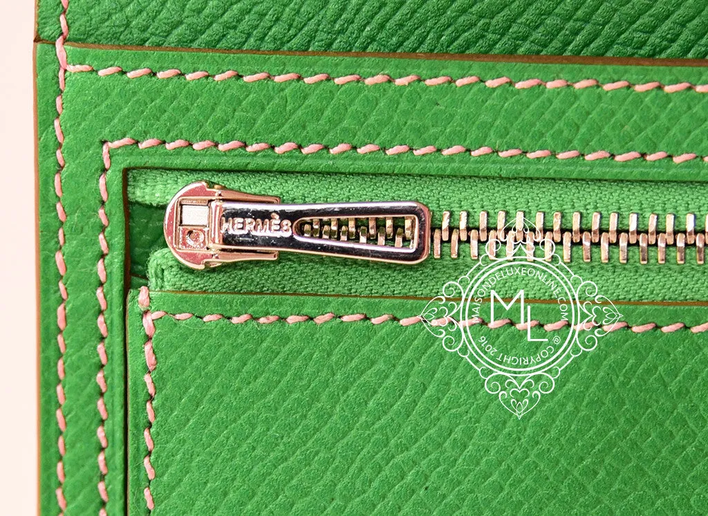 Hermes Pink Rose Confetti Bambou Bi-color Epsom Bearn Wallet