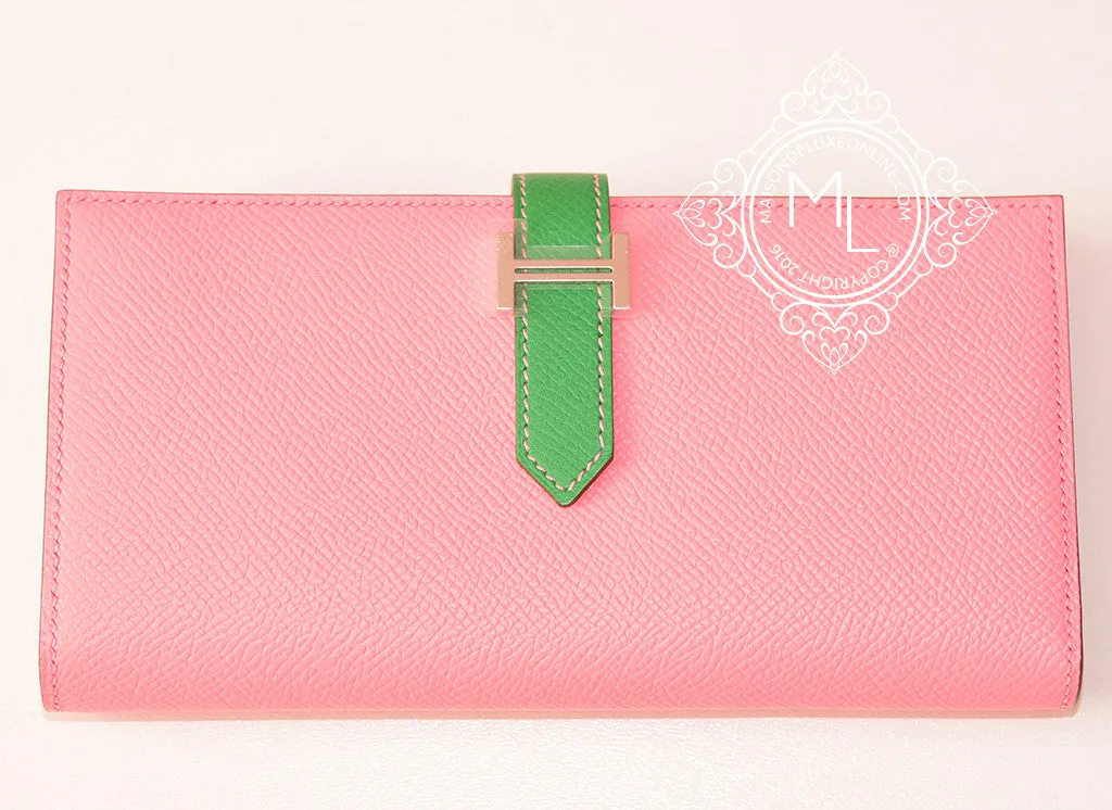 Hermes Pink Rose Confetti Bambou Bi-color Epsom Bearn Wallet