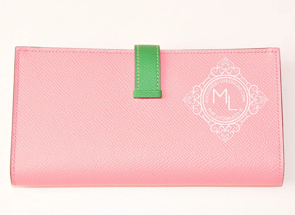 Hermes Pink Rose Confetti Bambou Bi-color Epsom Bearn Wallet