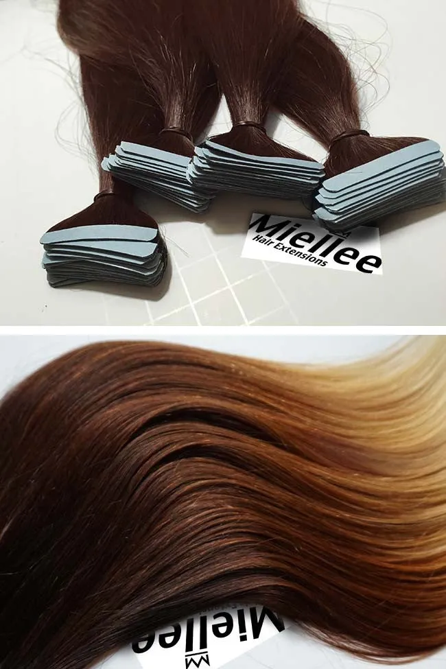 High Contrast Golden Ombre Seamless Tape Ins - Wavy Hair