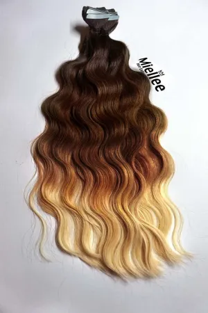 High Contrast Golden Ombre Seamless Tape Ins - Wavy Hair