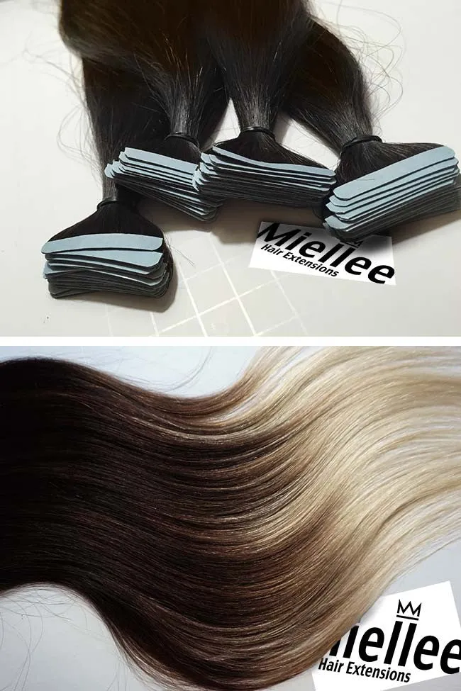 High Contrast Neutral Ombre Seamless Tape Ins - Straight Hair