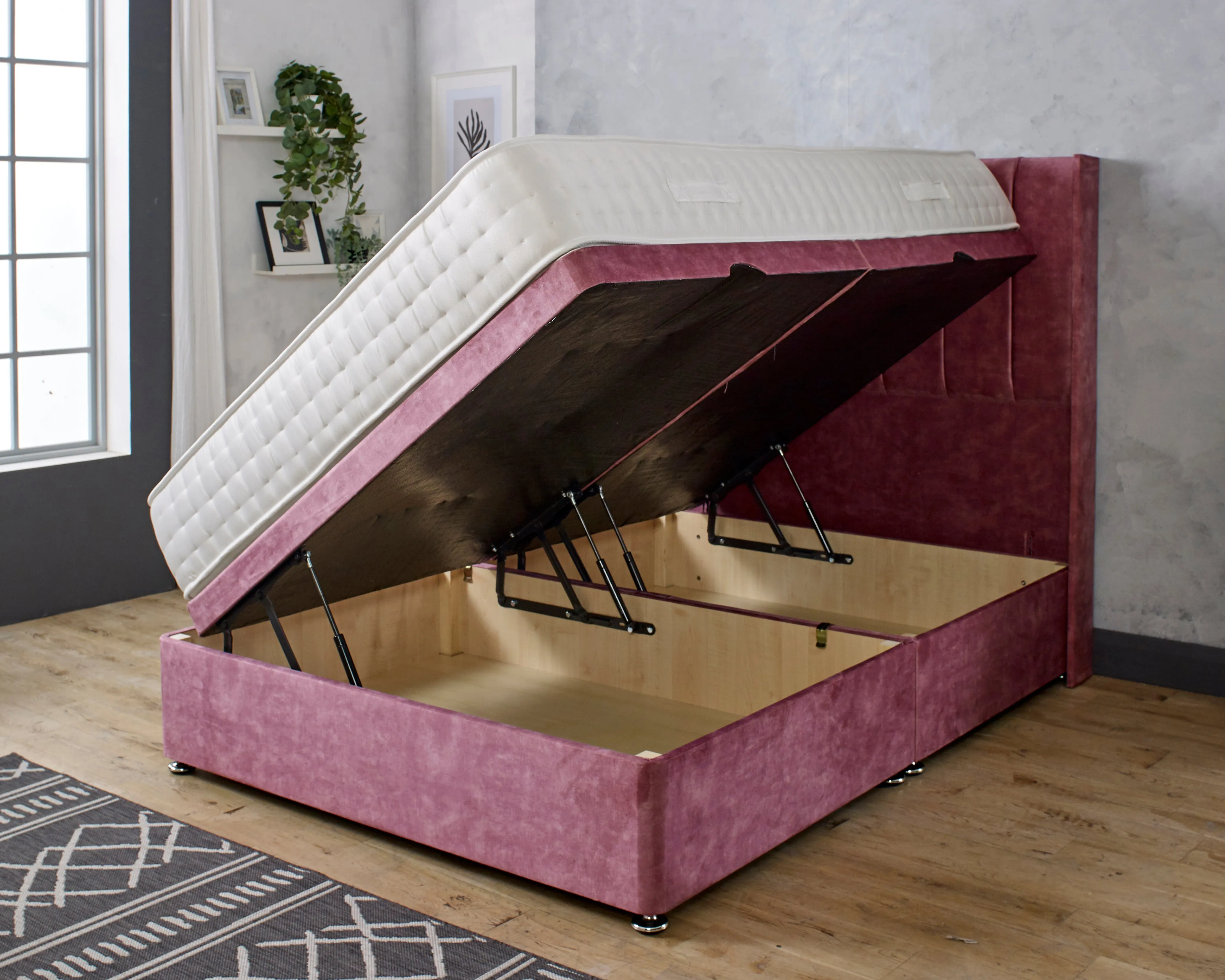 Hilton Ottoman Divan Bed With 54'' Winged Floorstanding Headboard