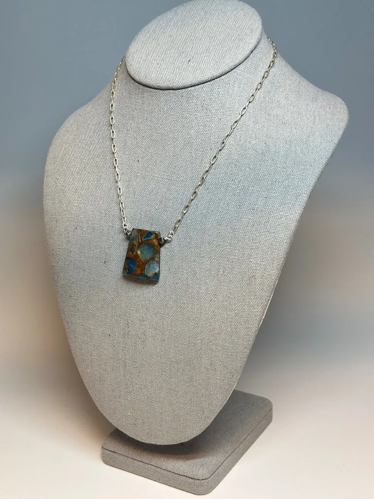 IMPRESSION JASPER AND STERLING SILVER CHAIN NECKLACE LCN737