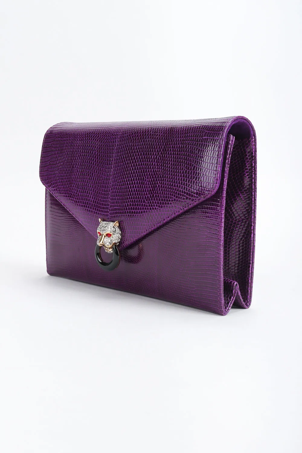 Jeweled Jaguar Convertible Lizard Clutch