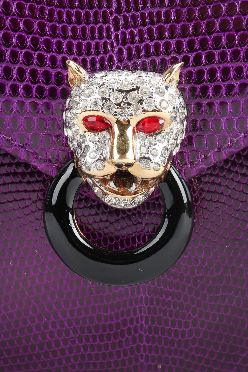 Jeweled Jaguar Convertible Lizard Clutch
