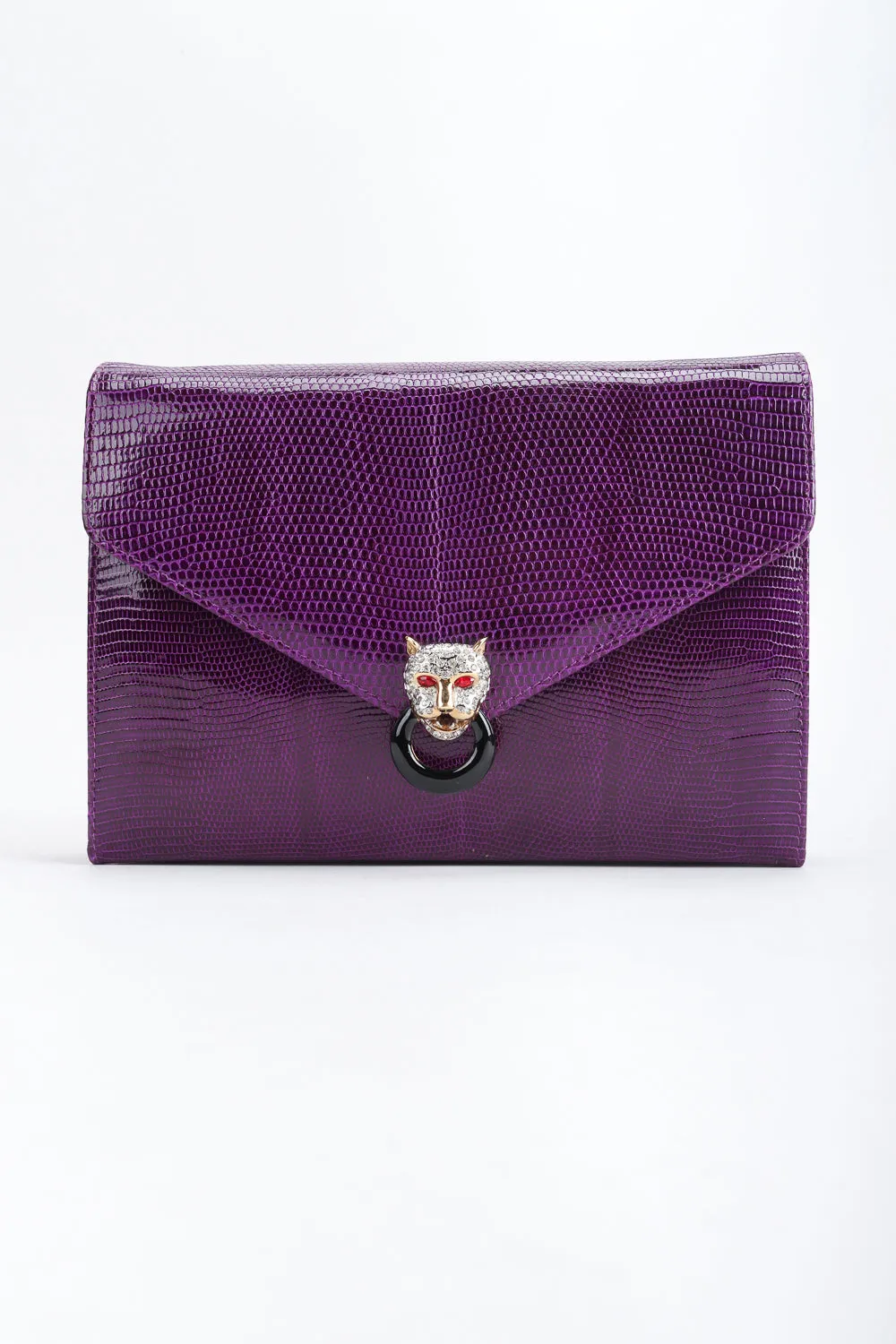 Jeweled Jaguar Convertible Lizard Clutch