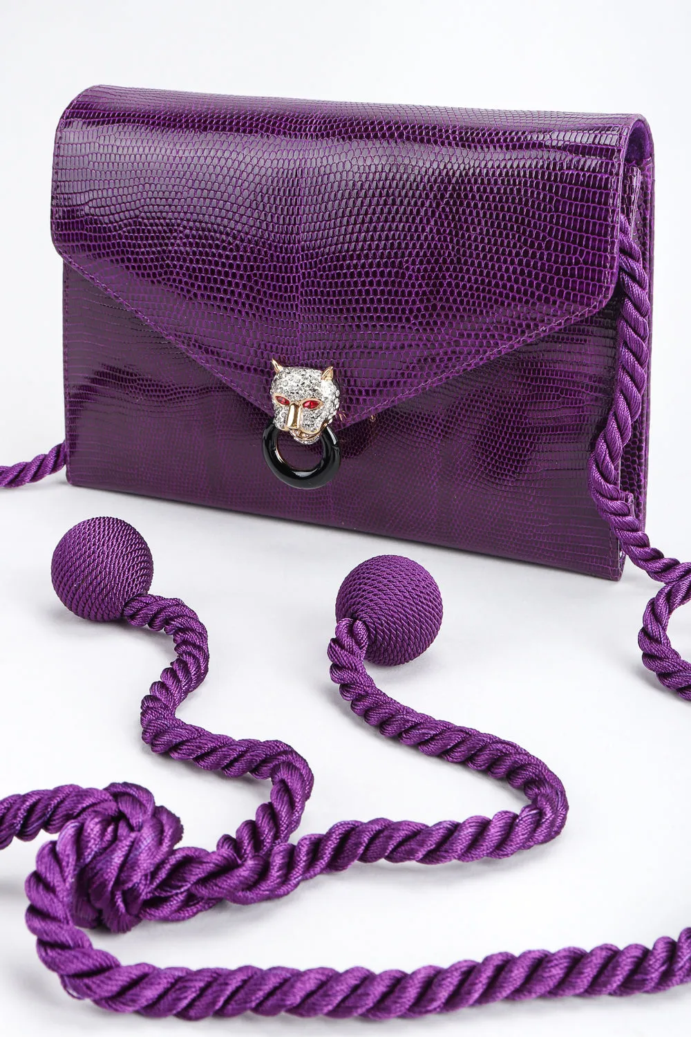 Jeweled Jaguar Convertible Lizard Clutch
