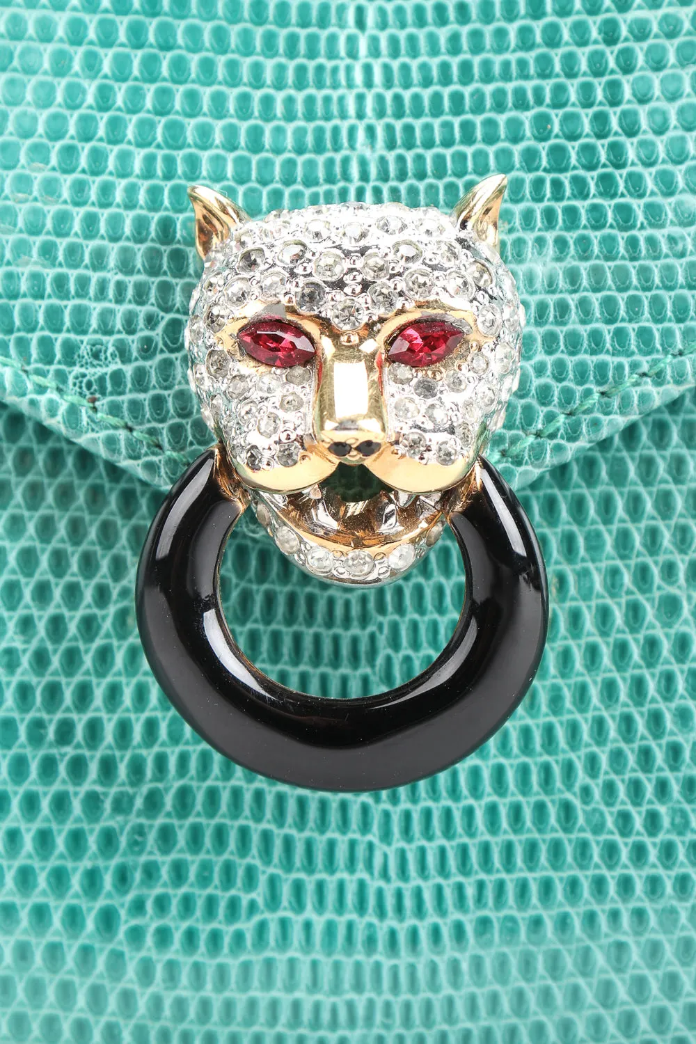 Jeweled Jaguar Turquoise Lizard Clutch