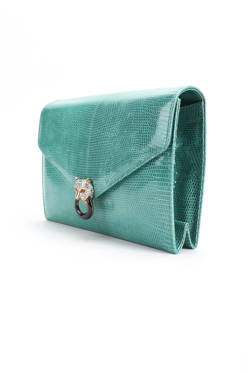 Jeweled Jaguar Turquoise Lizard Clutch