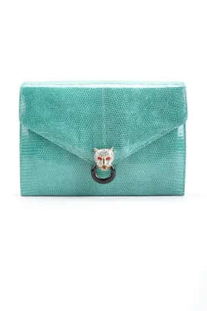Jeweled Jaguar Turquoise Lizard Clutch