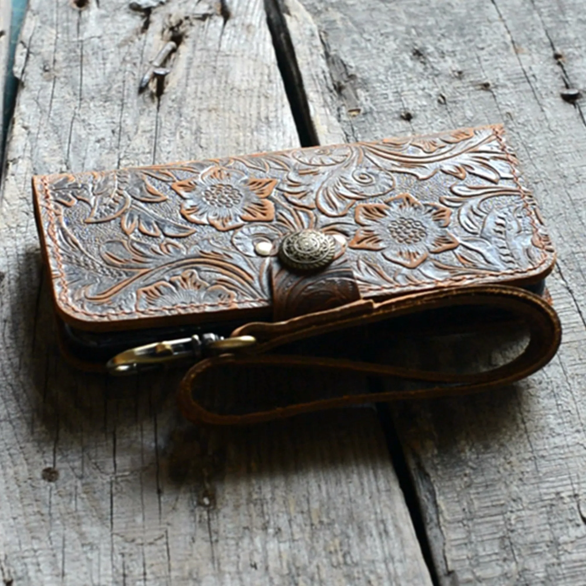 JJNUSA Genuine Leather Distressed Wallet for Iphone 11 Wallet Case Brown