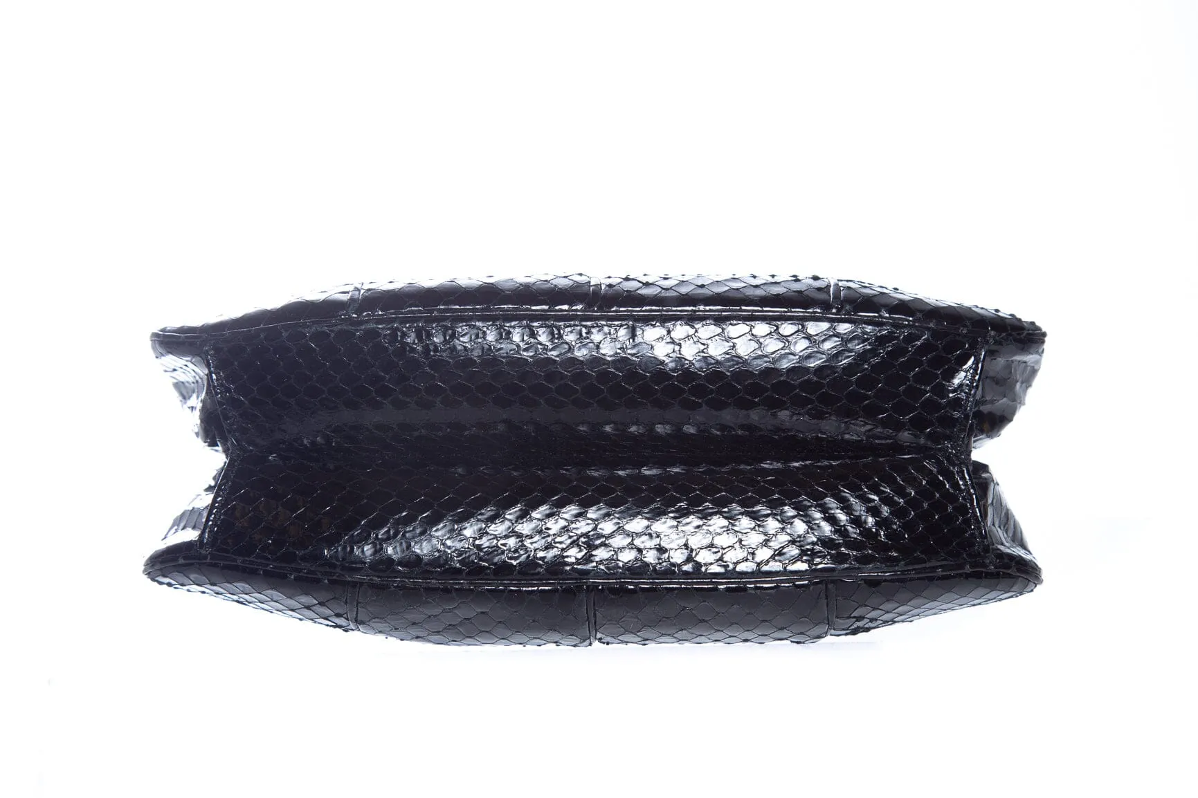 Judith Leiber Black Reptile Skin Leather Clutch