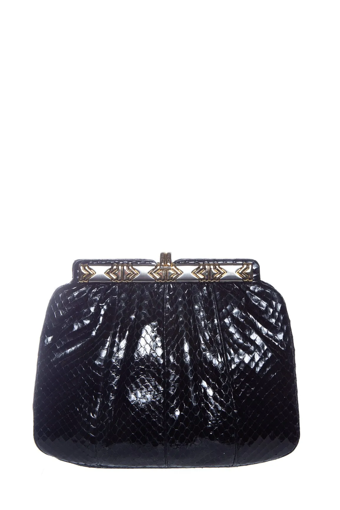 Judith Leiber Black Reptile Skin Leather Clutch