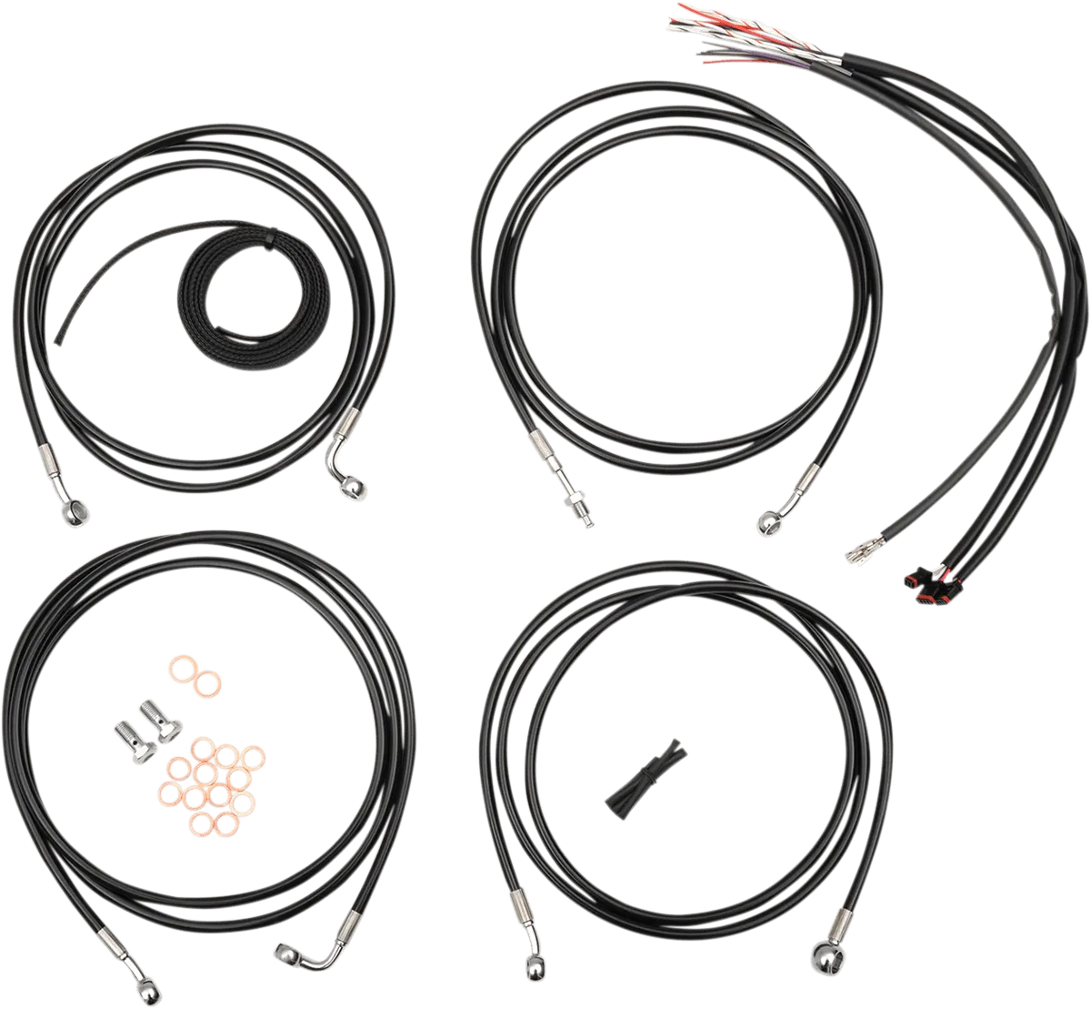 LA Choppers LA-8052KT2-19B Complete Handlebar Cable and Brake Line Kit - Black Vinyl/Stainless