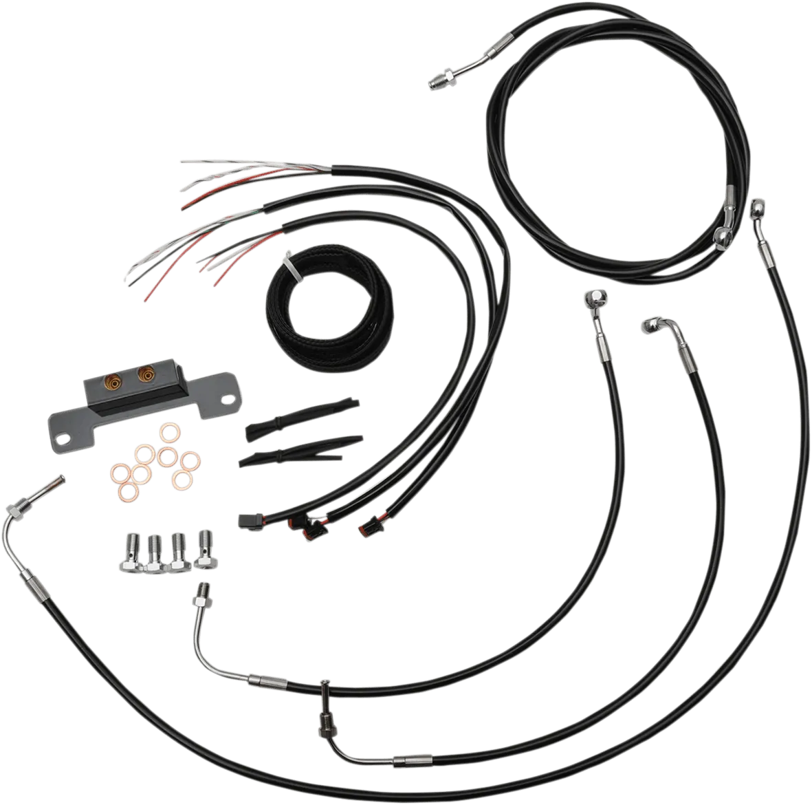 LA Choppers LA-8055KT2-16B Complete Handlebar Cable/Brake & Clutch Line/Wire Kit - Black Vinyl/Stainless Braided